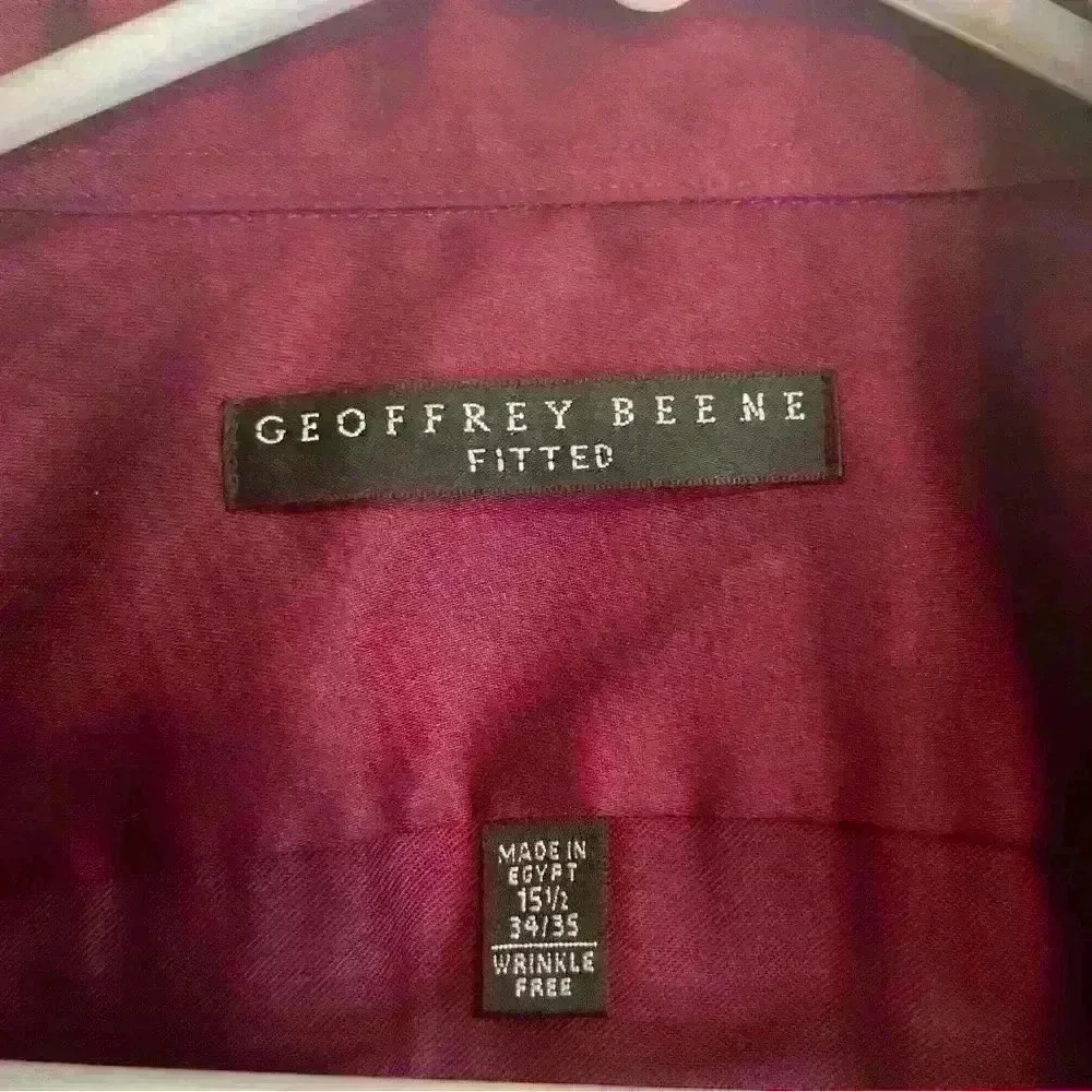 Geoffrey Beene wine fitted sateen wrinkle free dress shirt size 15 1/2 34-35 - Picture 2 of 7